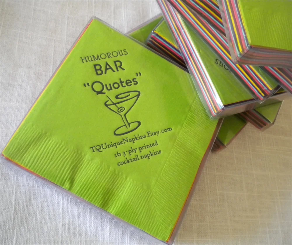 Bar Napkins Cocktail Party Funny Cocktail Quotes Boxed set of 16 printed napkins