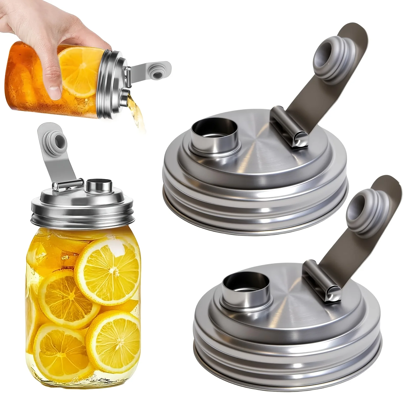 1/2Pack Wide Mouth Mason Jar Stainless Steel Pour Spout Lid Leak Proof Seal for Food Storing for 86MM Ball Wide Mouth