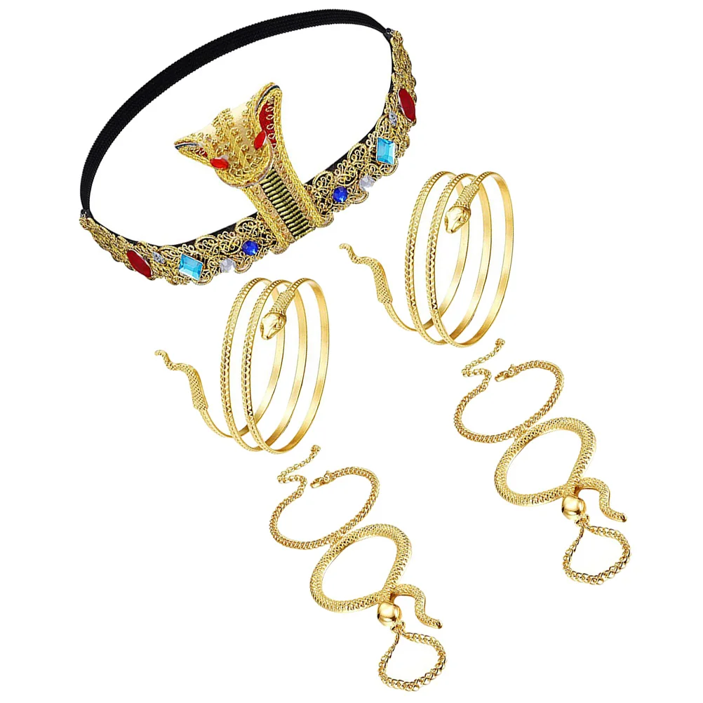 1Set Snake Hoofdband Armbanden Set Egyptische Stijl Kostuum Accessoires voor Halloween Party Cosplay Decoratieve Haarstukje Prop
