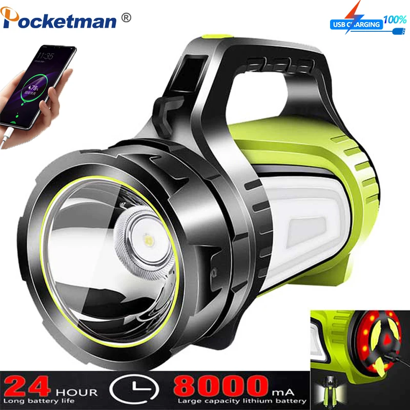 

100W Super Bright LED Searchlight USB Rechargeable Handheld Flashlight Work Light Waterproof Spotlight Torch Flood Light Lantern