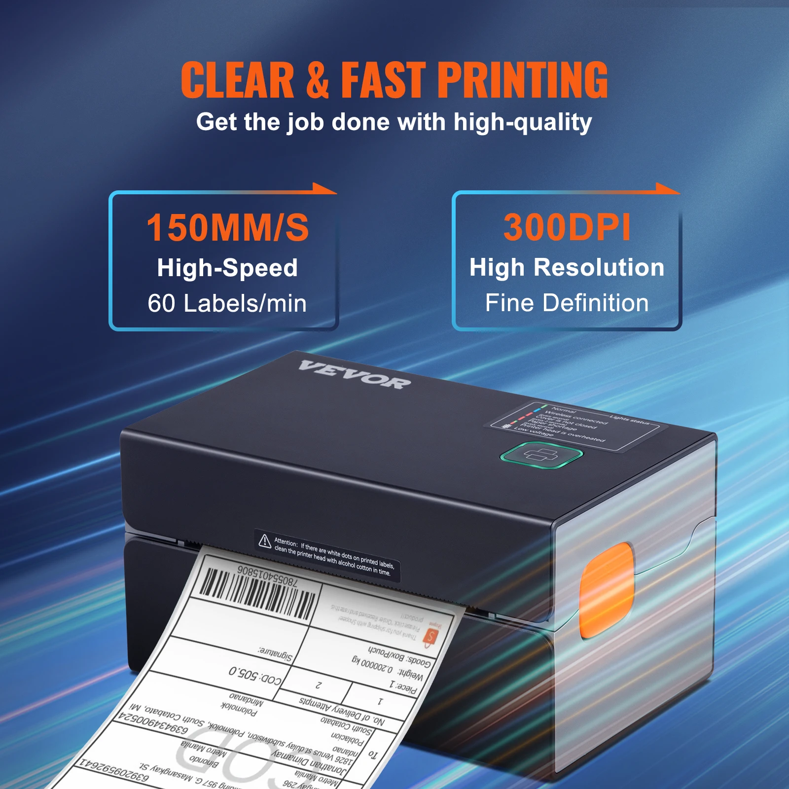 VEVOR Pencetak Label Pengiriman Printer Label Thermal Bluetooth dengan Pengenalan Label Otomatis Mendukung Windows/MacOS/Linux/Chromebook