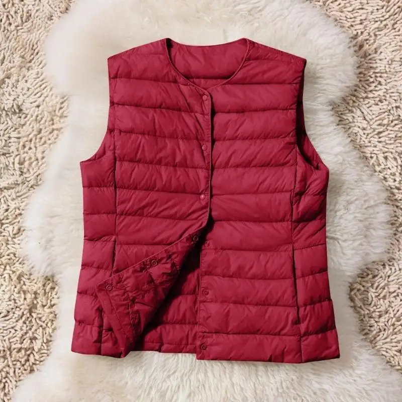 

Women's Down Vest Lightweight Collarless Outdoor Down Short Sleeveless Button Warm Quilted 6XDA