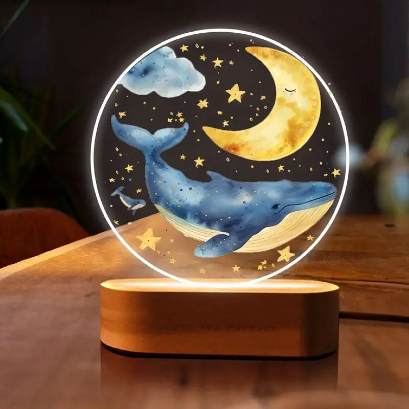 

Custom Photo Night Light Personalized Fish Snow Globe, Moon Star Whale Night Lamp, Cute Room Decor, Bedside Desk Lamp
