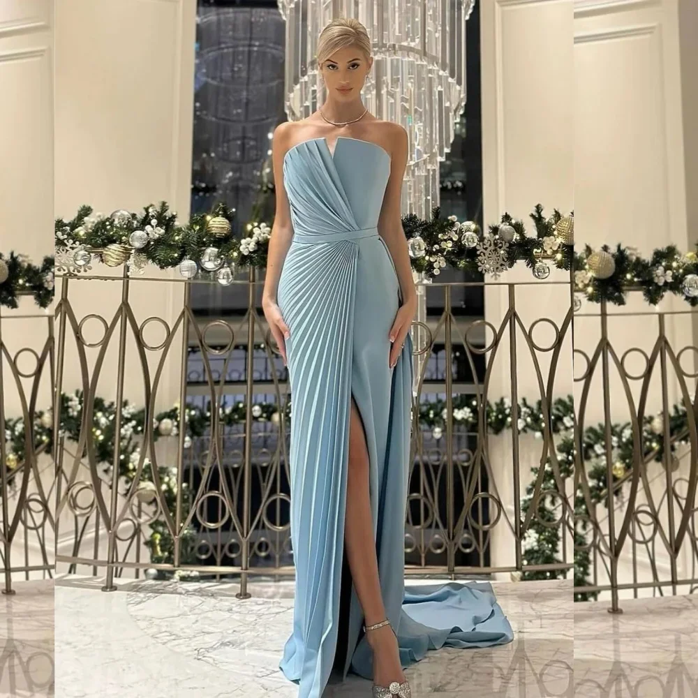 Customized Jersey Draped Pleat Formal Evening A-line Strapless Bespoke Occasion Gown Long Dresses Saudi Arabia