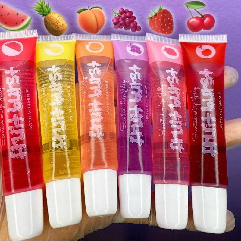 1PCS Fruit Burst Lip Oil Scented Lip Gloss Plumping Lip Gloss Jelly Lip Gloss Moisturizer Shiny Vitamin E Mineral Oil