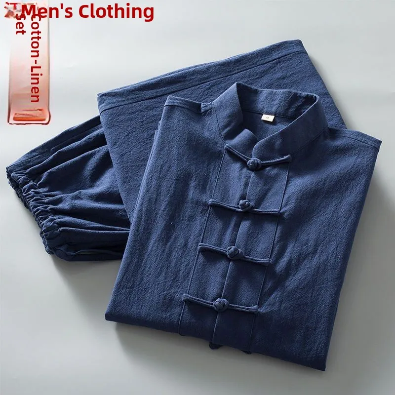 

Long Sve Cotton Linen Men's Traditional Chinese Costume Set Parent-Child Ancient Wear Autumn Faionable Cultural Clothing
