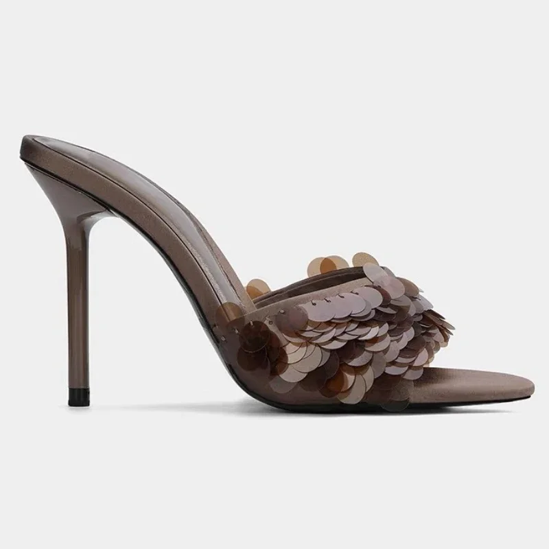 

Шикарные элегантные тапочки на высоком каблуке, женские новые летние модные шлепанцы с открытым носком, женские брендовые дизайнерские женские туфли на высоком каблуке Tacones Mujer