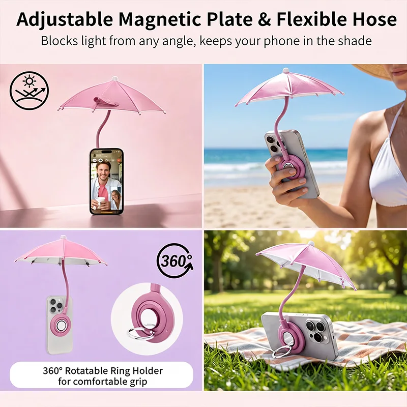 Magnetic mobile phone umbrella Outdoor sunscreen Mini parasol Mobile phone ring buckle Small umbrella