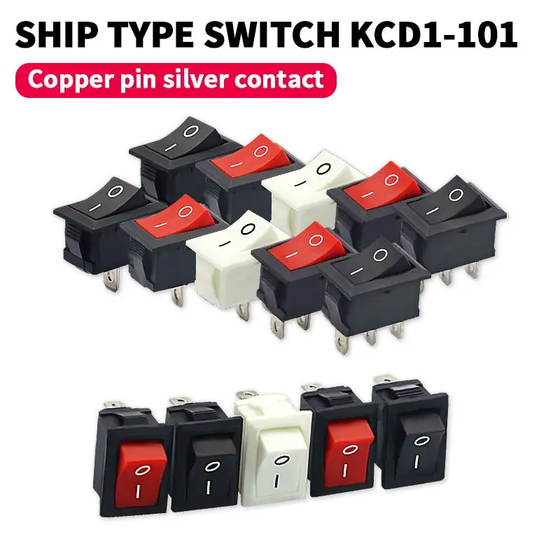 5szt Kcd1 Kcd3 Mini przełącznik kołyskowy On Off Switch 2 Pin 3 Pin 6A/250V 10A/125V Pozycja Czarny przełącznik kołyskowy łodzi