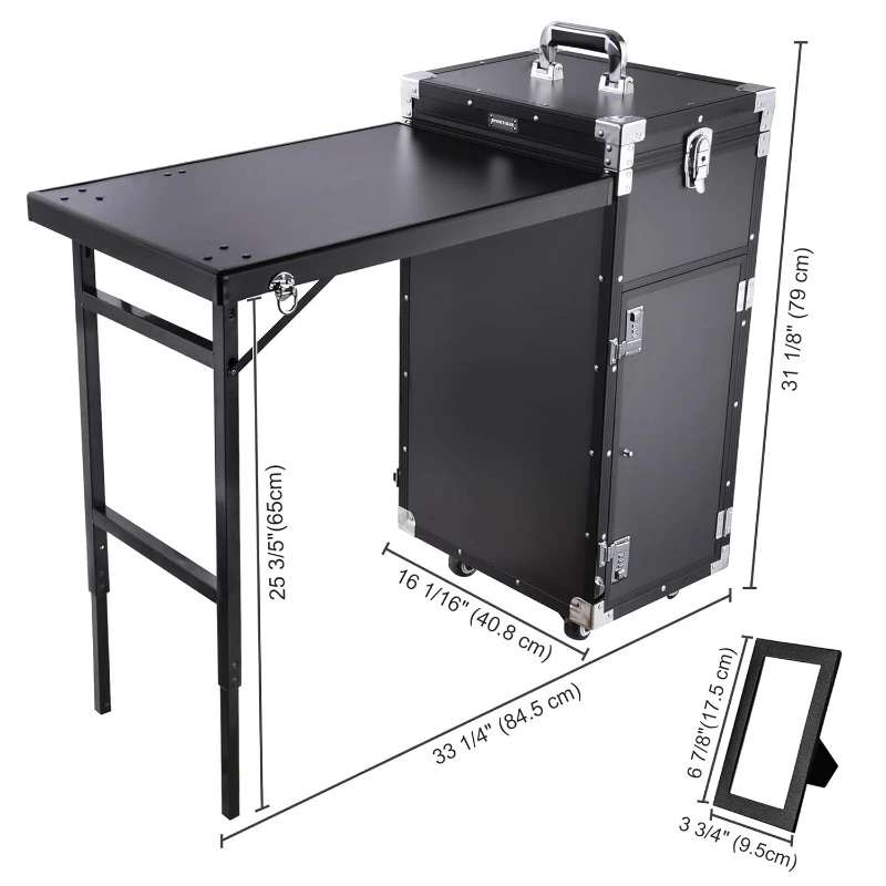 Rolling Manicure Table Nail Table Workstation with 4 Drawers Mirror for Salon Travel,home.