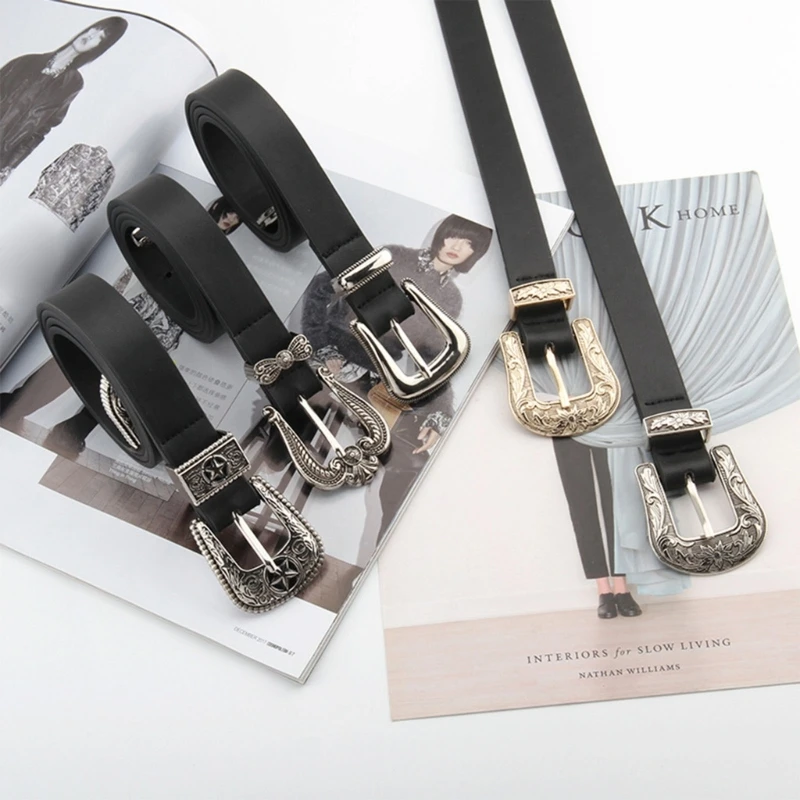 Fashion Womens Leather Belts with Alloy Pin Buckle Faux Leather Casual Belt