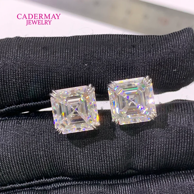 5ct Asscher Cut Total 10ct DEF VVS1 Moissanite Diamond Screw Back Stud 925 Sterling Sliver Moissanite Earrings Women Men Gift