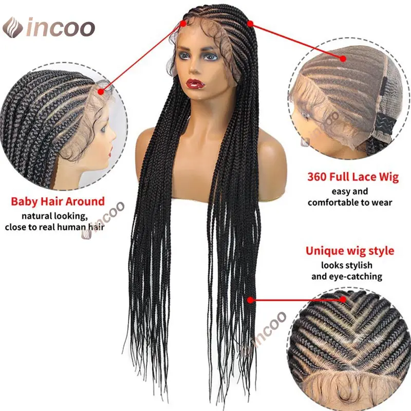 Parrucche intrecciate frontali in pizzo pieno sintetico parrucca intrecciata doppia Cornrow per donne nere parrucca in pizzo intrecciato parrucche con trecce finte Locs