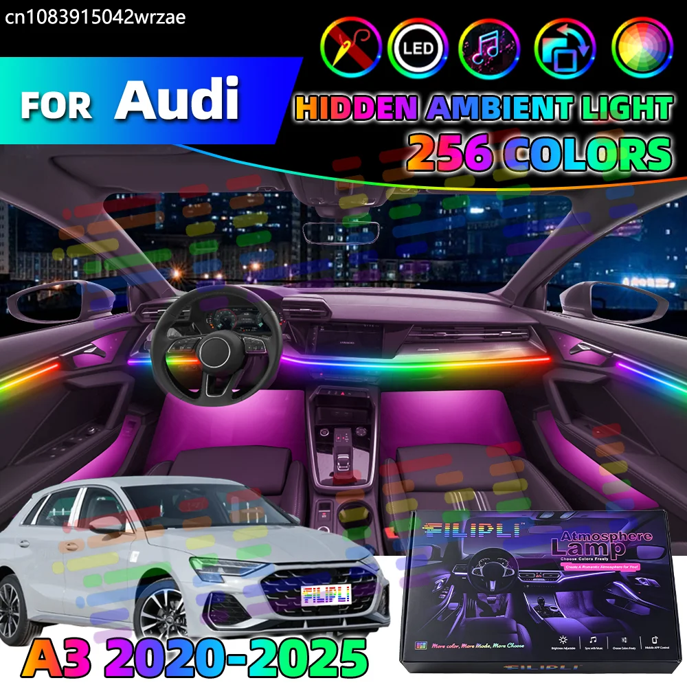 

10 in 1 For AUDI A3 8Y 2020-2025 Years Car Interior Ambient Lights Strips Breathing Lighting Kit App Control Auto Decorative Lam