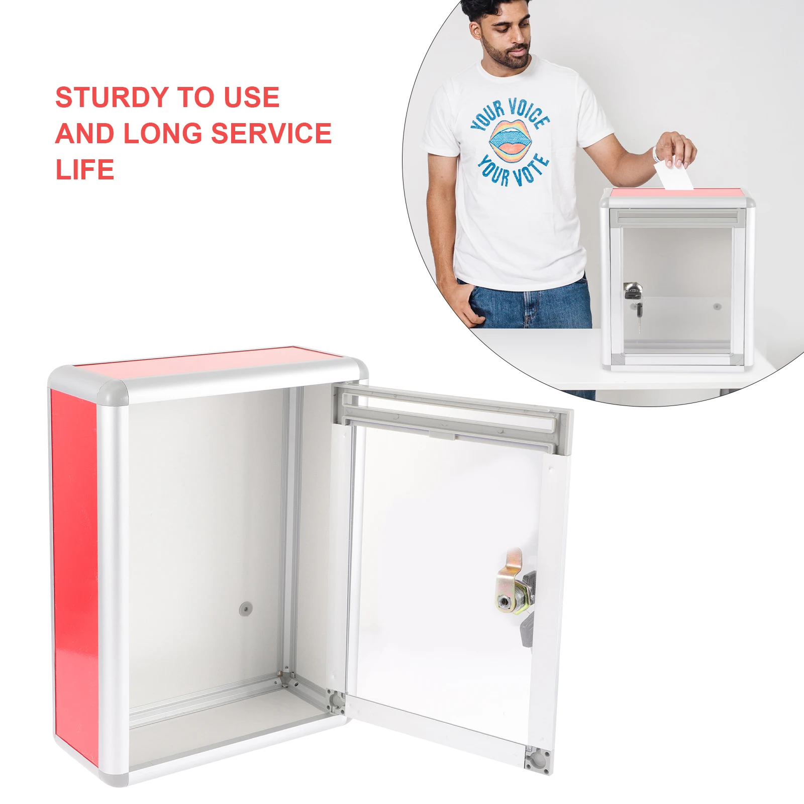

Aluminum Alloy Wall Mounted Mailbox Ballot Box Red Transparent Suggestion Complaint Box HR019 Lock Storage Bins Outdoor Indoor