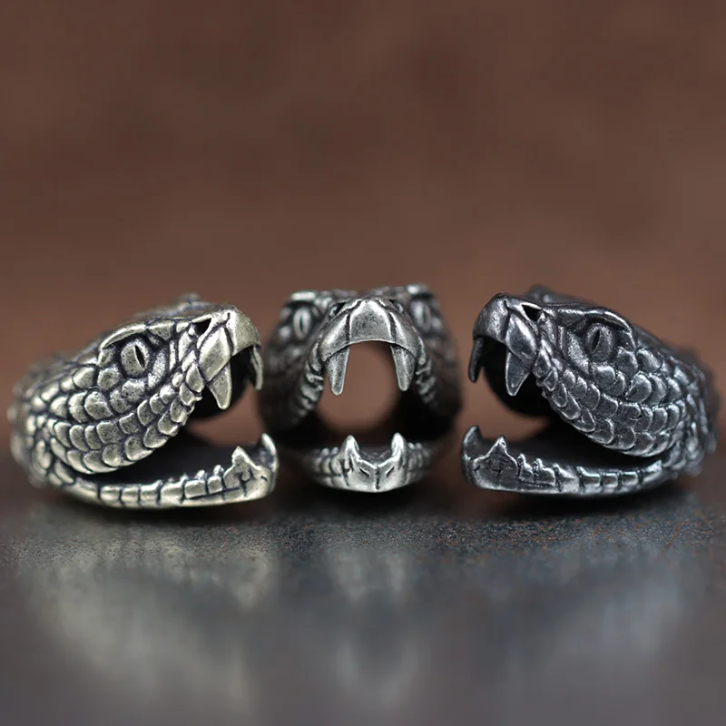 Cabeza de serpiente de pitón, cuentas de cuchillo de latón EDC DIY, pulseras tejidas de Paracord, colgantes de cordón, accesorios, herramientas para exteriores, colgantes, dijes ﻿
