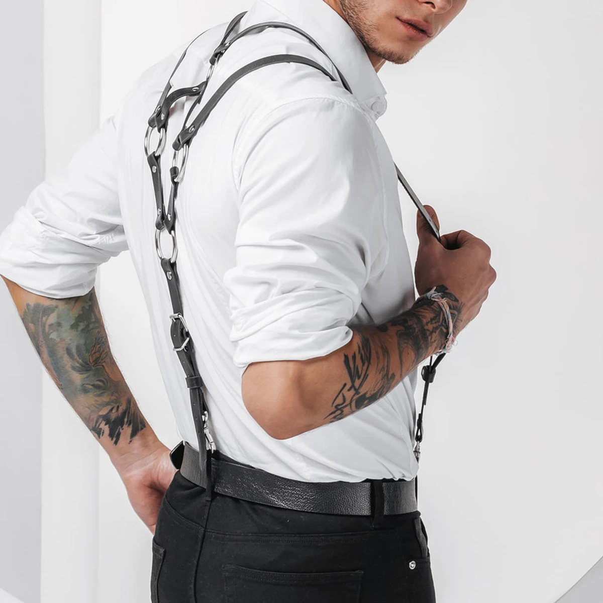 Stylish Simple Men's Suspender Straps Spaghetti Shoulder Straps PU Leather Adjustable Gentleman Clothing Accessories Adult Belt