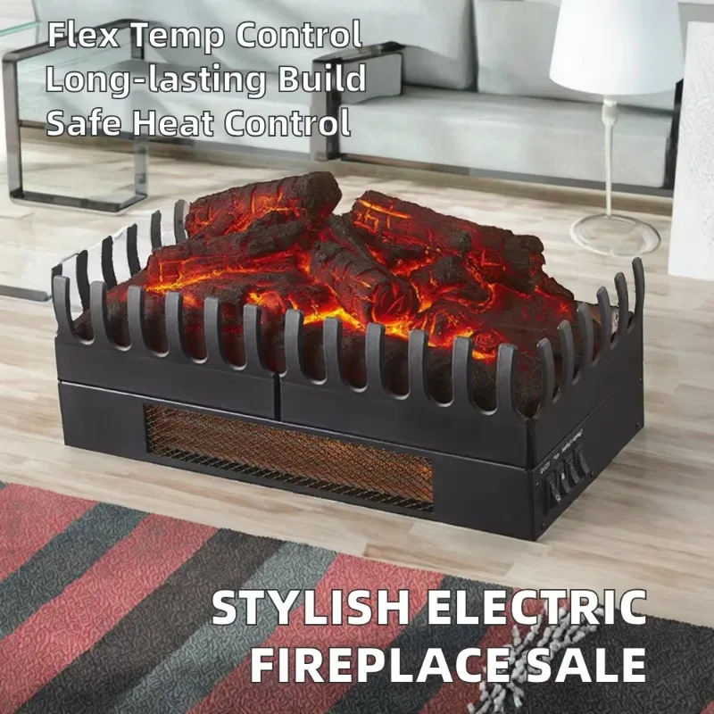 Fashion Style Built-In Metal Electric Fireplace with Heater and LED Log Set Insert for Household Hotel Use English Operation