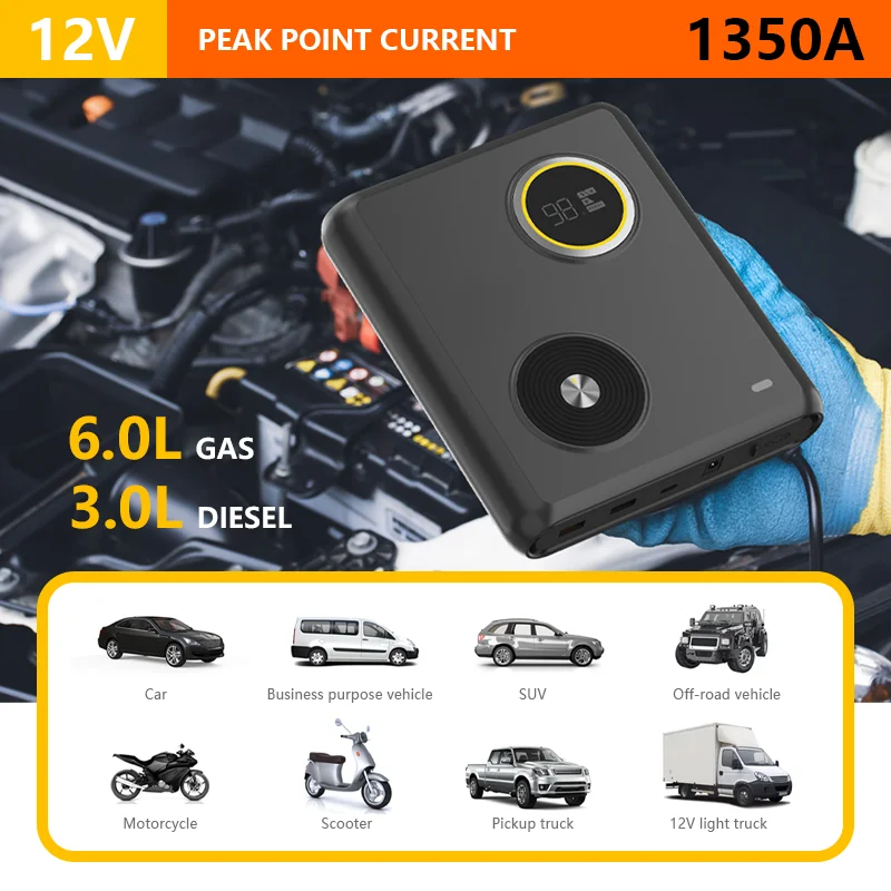 GOKKCL Portable Car Jump Starter 80WH Sodium Ion Battery Power Bank 100C Discharge 12V Starting Device Petrol Diesel Car Booster