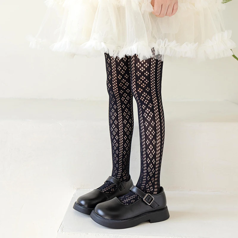 Spring Summer Thin Tights For Lolita Girls Diamond Vertical Stripe Knit Leggings Soft Breathable Stretch Skin-Friendly Pantyhose
