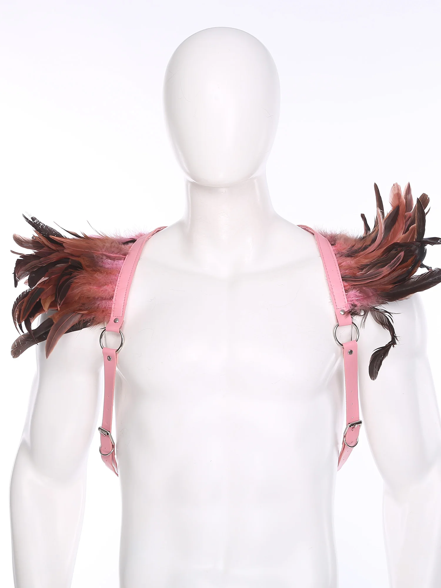 Unisex Gotycki Punkowy Pas na Klatkę Piersiową z Piórami, Regulowany Pas na Ciało, Akcesorium do Kostiumu Cosplay na Imprezę lub do Klubu