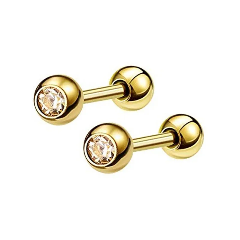 16G CZ Crystal Stainless Steel Screw Back Dumbbell-Style Stud Earrinngs For Men Women Girls Delicate Jewerlry