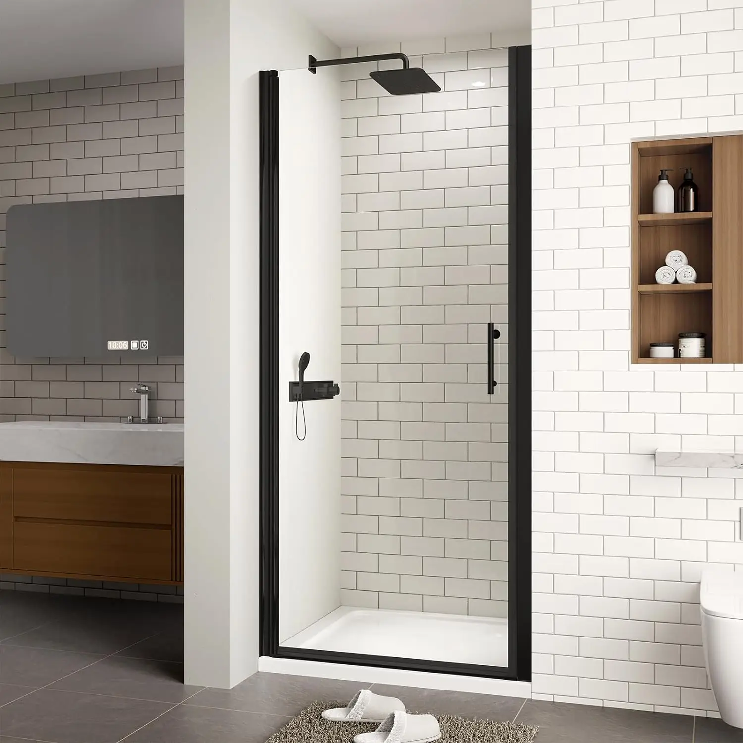 

30-31.4" W x 72" H Frameless Pivot Shower Door, 1/4" (6mm) Clear SGCC Tempered Glass Shower Door,