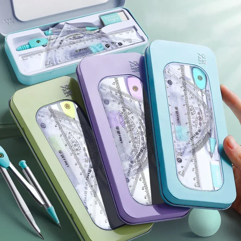 7pcs/box Multifunction Compass Protractor Ruler Set Specific Ruler for Drafting Math Tools Triangle Ruler Exam School Stationery