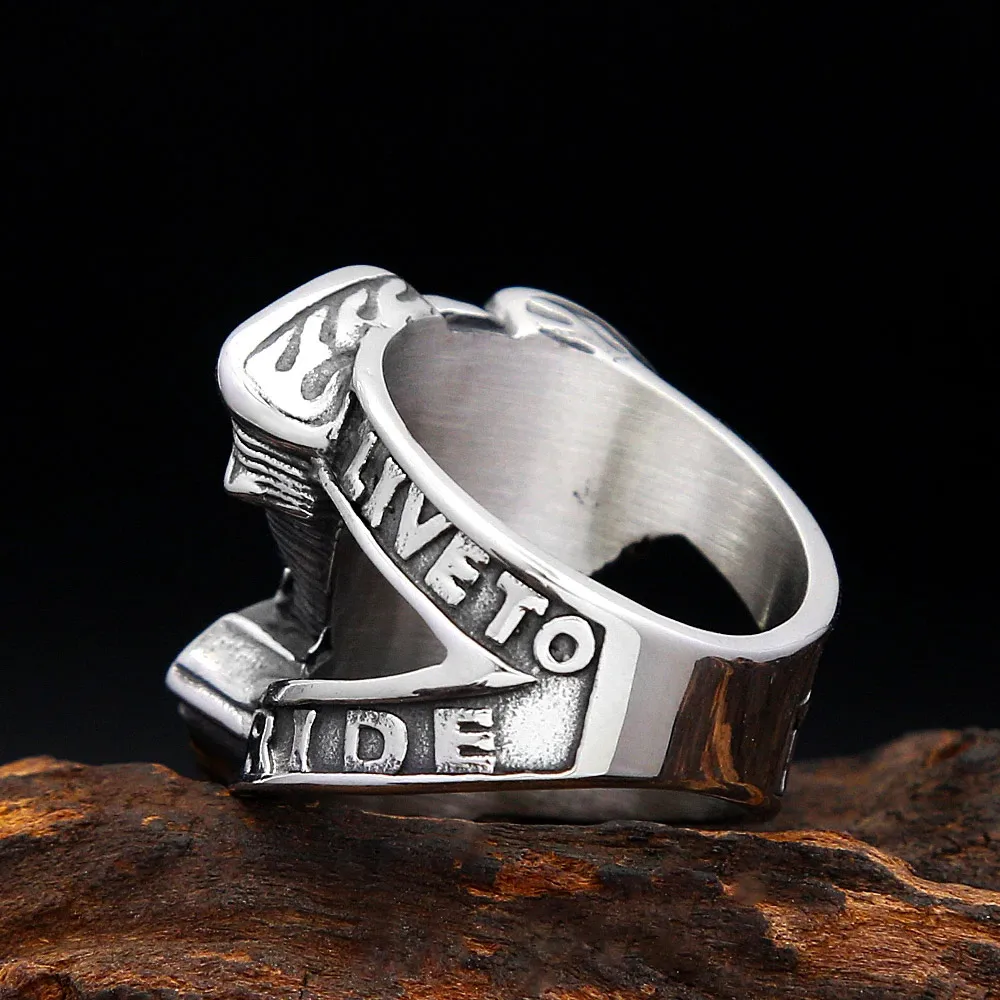 Classic Punk Biker Skull Motorcycle Engine Stainless Steel Ring For Men Women Gothic Hip Hop Men Rider Daily Fashion Jewelry view 4