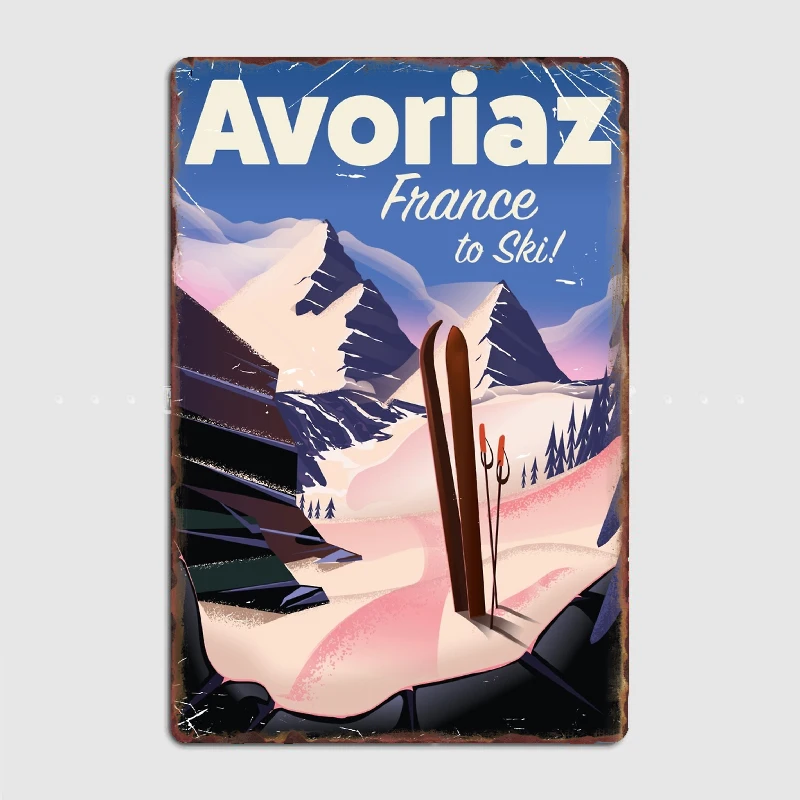 Avoriaz, French Ski travel poster Metal Sign Wall Mural Kitchen Design Wall Decor Tin Sign Poster