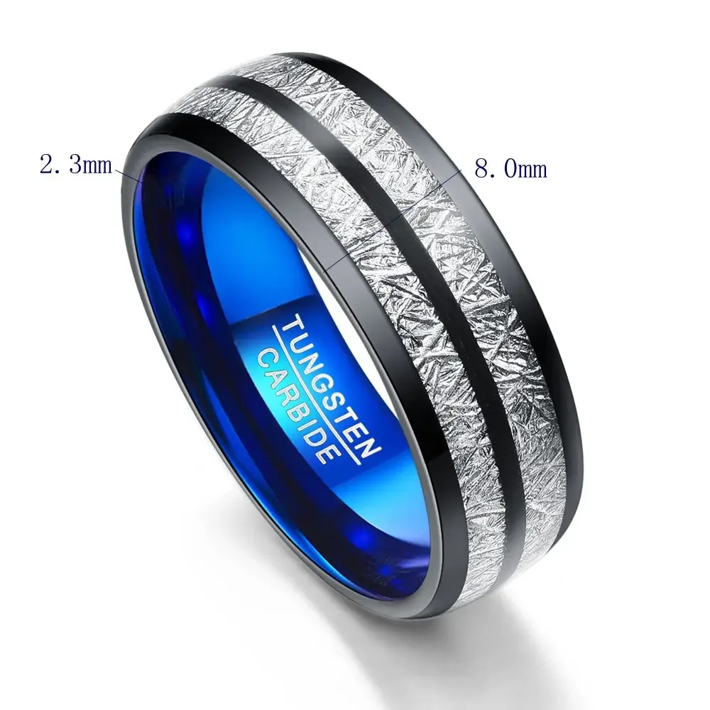 Nuncad 8MM electroplating black tungsten carbide ring blue Dome double groove inlaid iridium tungsten ring T086R for men's gift