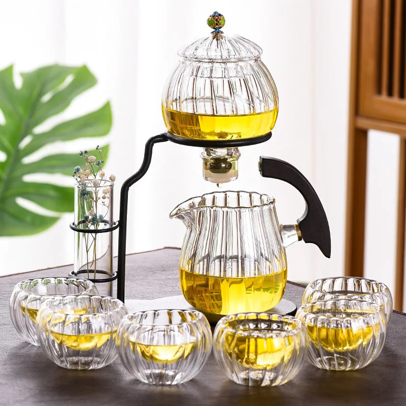 BOZZH Creative Lantern Model Glass Teapot Modern Decoration Kung Fu Teapot Drinkware Transparent Glass Tea Set 6 Cups For Drink