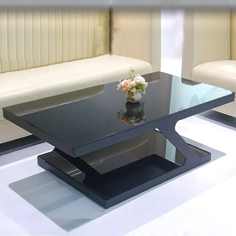Hardware stainless steel double-layer coffee table tempered glass office coffee table reception room meeting area business negot