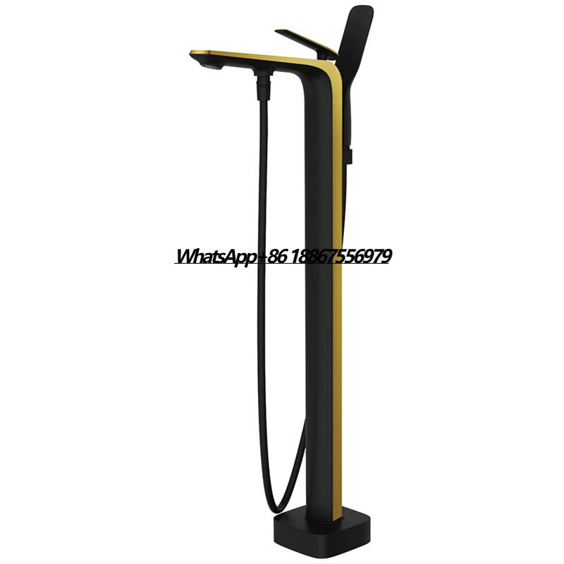 

Black Rose Gold Finish Freestanding Bathtub Faucet Tub Filler Floor Mount Stand Brass Bathroom Tub Faucets with Hand Shower