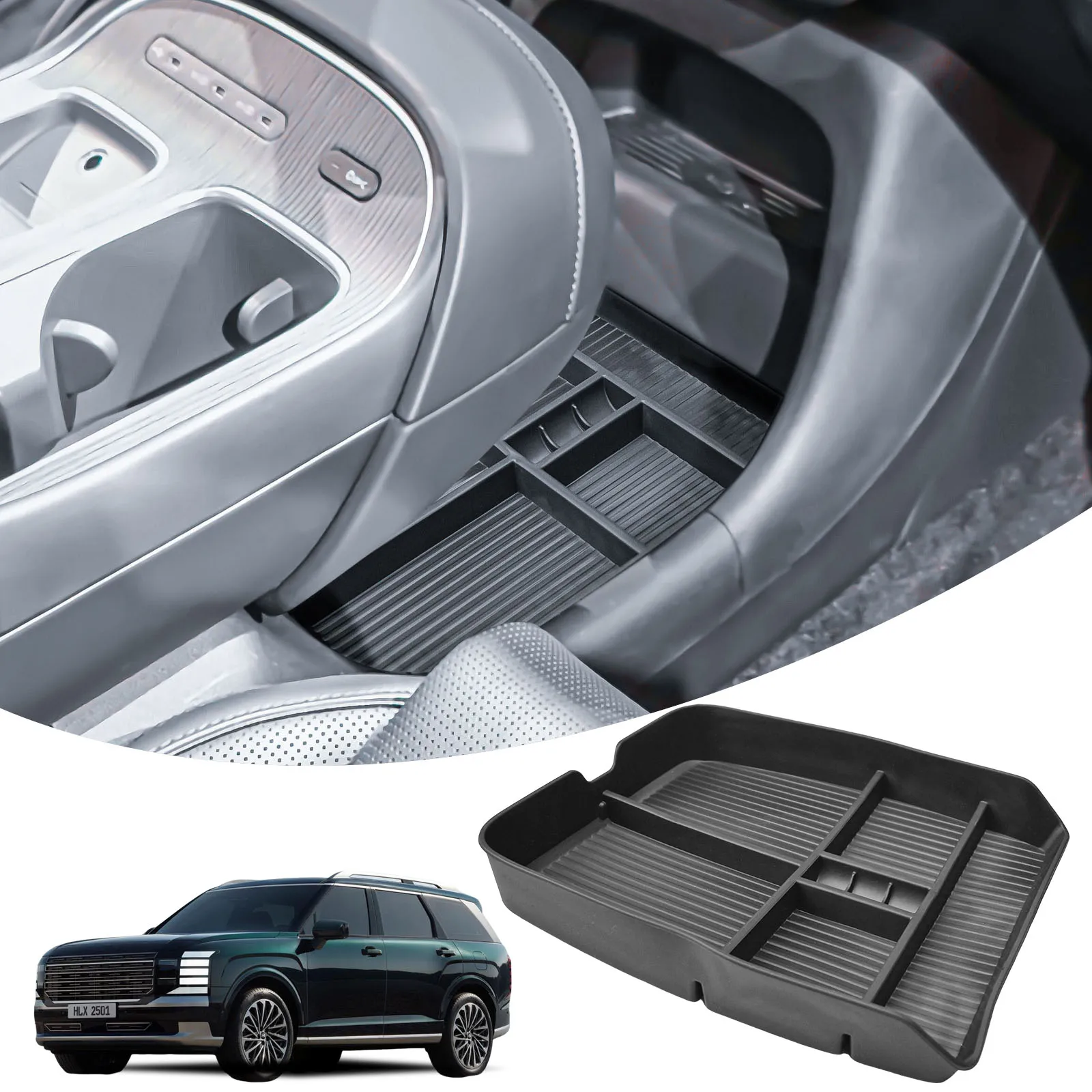 

Floor Center Console Lower Tray Armrest Storage Box Organizer for Hyundai Palisade 2026 Insert Storage Compartments Car Tray