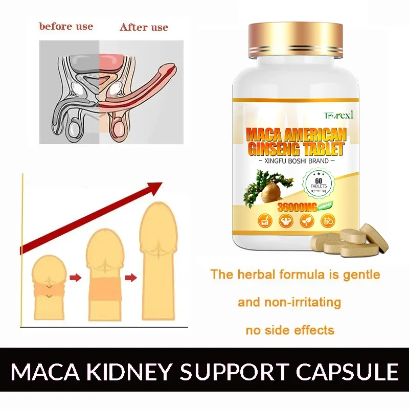 Organic Maca American Ginseng pill - 60 Tablets 100% Pure Non-GMo Supports Reproductive Health Natural Energizer