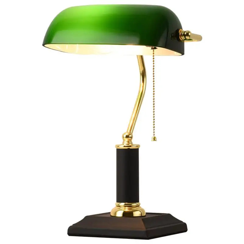 Imagem -03 - Retro Literário Clássico Banker Table Lamps Luzes de Mesa de Madeira Vermelha Vidro Verde Esmeralda Escritório Quarto Noite Leitura Livro Iluminação