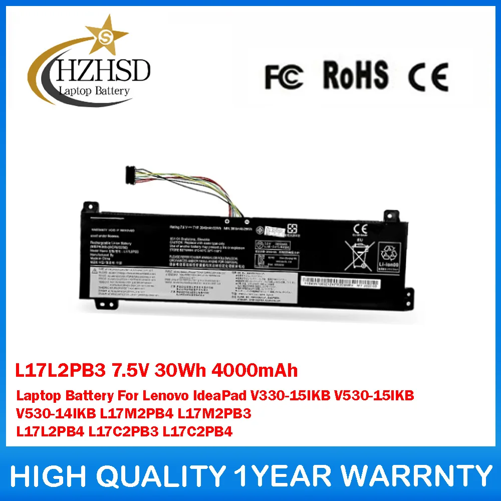 

L17L2PB3 7.5V 30Wh 4000mAh Laptop Battery For Lenovo IdeaPad V530-15IKB V530-14IKB L17M2PB4 L17M2PB3 L17L2PB4 L17C2PB3 L17C2PB4