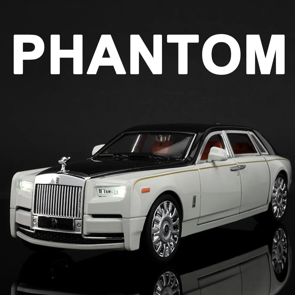 1:20 Scale Rolls-Royce Phantom Toy Car Models Alloy Diecast Sound Light 6 Doors Opened Pull Back Birthday Gifts for Children