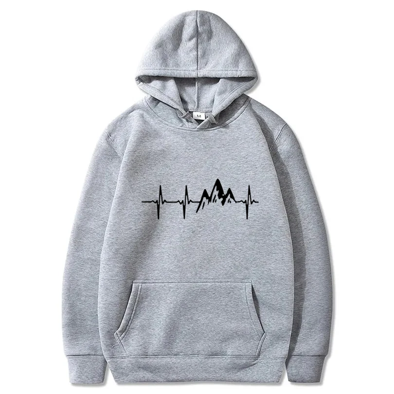 

Mountain Heartbeat Hoodies for Man Sweatshirt Autumn Long Sleeve Hooded Sweatshirt Hoodie Black Gray Sportswear