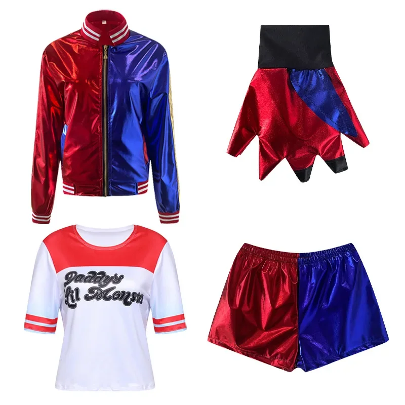 Robe Anime pour adultes, Costume pour femmes, perruque Quinn pour filles, t-shirt, veste Joker, Costume d'halloween,