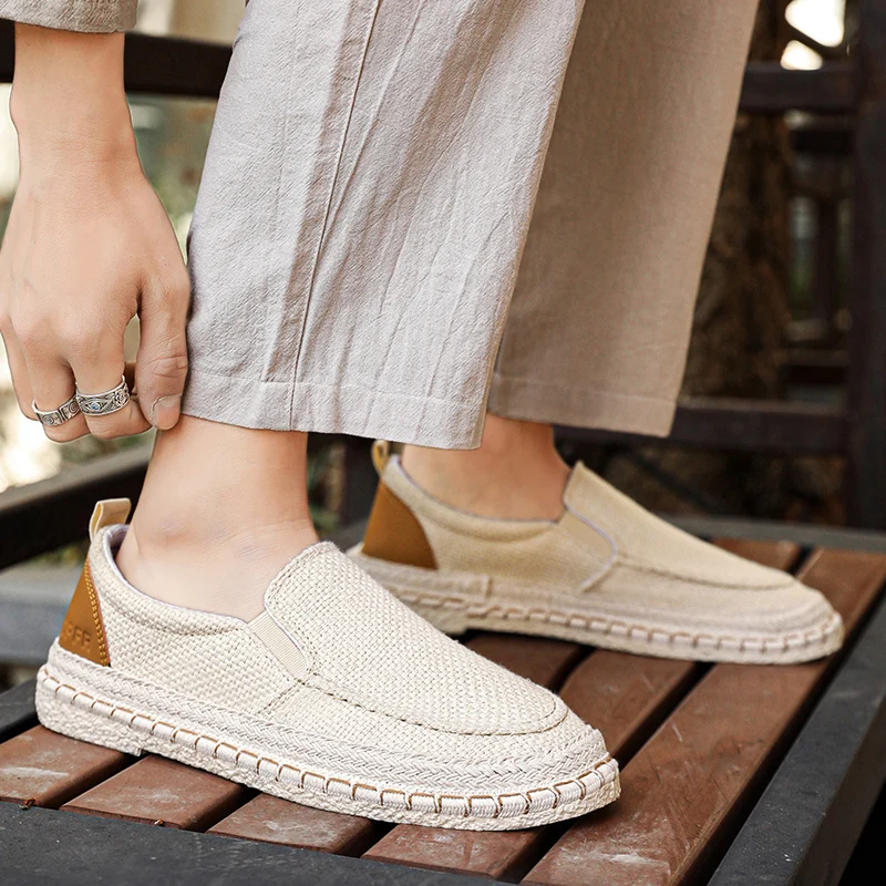 2026 New Summer Men Shoes, Slip On Lazy Casual Cloth Shoes, Trendy Espadrilles, Light Anti-slip Breathable Linen Casual Footwear