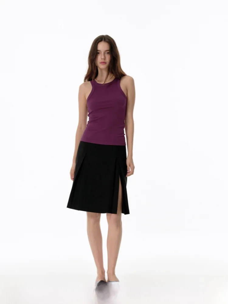 

Haven Slit MidSkirt Commute Split Skirt Bla 2024 Summer Polyester Viscose Wool Spandex Women's Faion f-length Skirts
