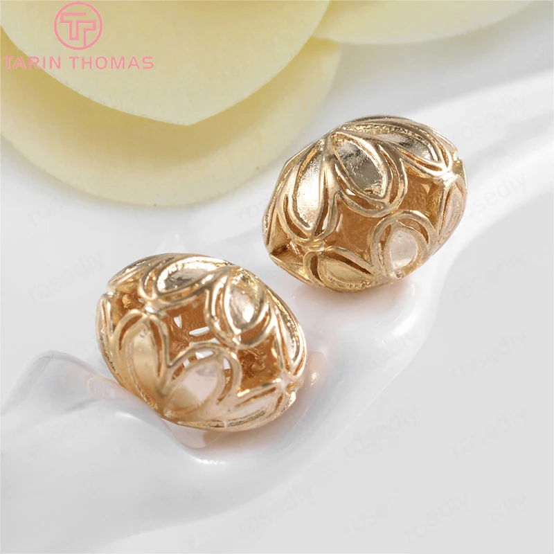 (2913)6PCS 11x8.5MM 24K Champagne Gold Color Plated Brass Lotus Spacer Beads Bracelet Beads High Quality Diy Jewelry Accessories