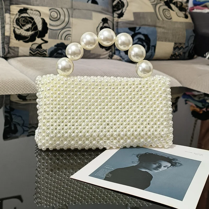 Original Homemade Vintage High Quality Pearl Woven Handbags for Women Sweetest Designer Bags Luxury Ladies Evening Party Wallets