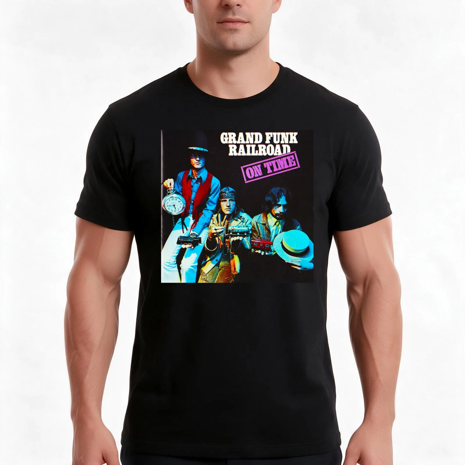 Grand Funk Railroad On Time T-Shirt Summer Casual Cotton Tee Oversized Streetwear Tops Vintage Graphic Print 100% Cotton