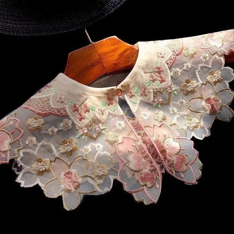 Chinese Style Embroidered Floral Lace Fake Collar White Versatile Cloud Shoulder For Adults Hanfu Daily Wear Detachable Top Trim