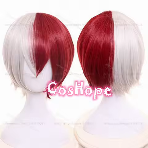 MHA Todoroki Shoto Cosplay Wig Men Short Silver White Red Wig Cosplay Anime Cosplay Wigs Heat Resistant Synthetic Wigs