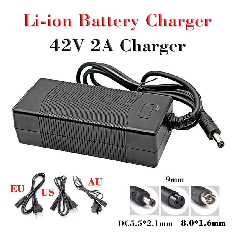 

New 42V 2A Lithium battery Charger 36V 2A smart charger AC100-240V For 36V 10S E-two wheelers M365 scooter Charger EU/US/UK/AU