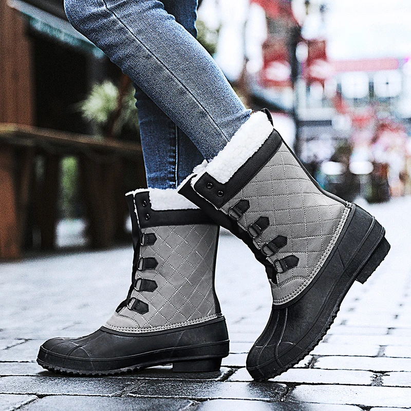 Winter women\'s snow boots non-slip outdoor waterproof women\'s warm lace-up mid-calf fashion casual women\'s boots 42